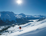 Skiing down the ski slope.